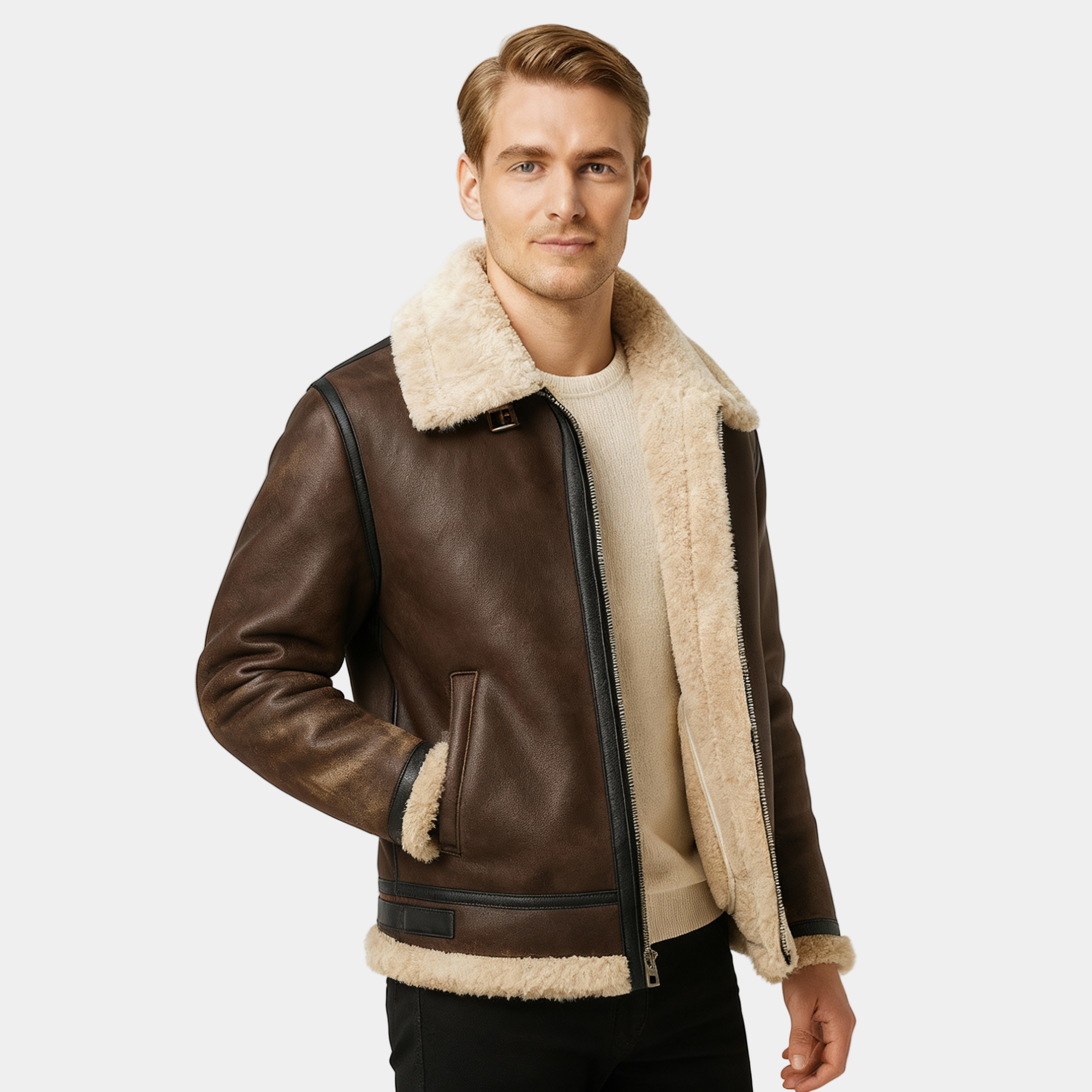 Men's Leather Aviator Jacket | Genuine Leather | Classic Design | Casual Outerwear for Men