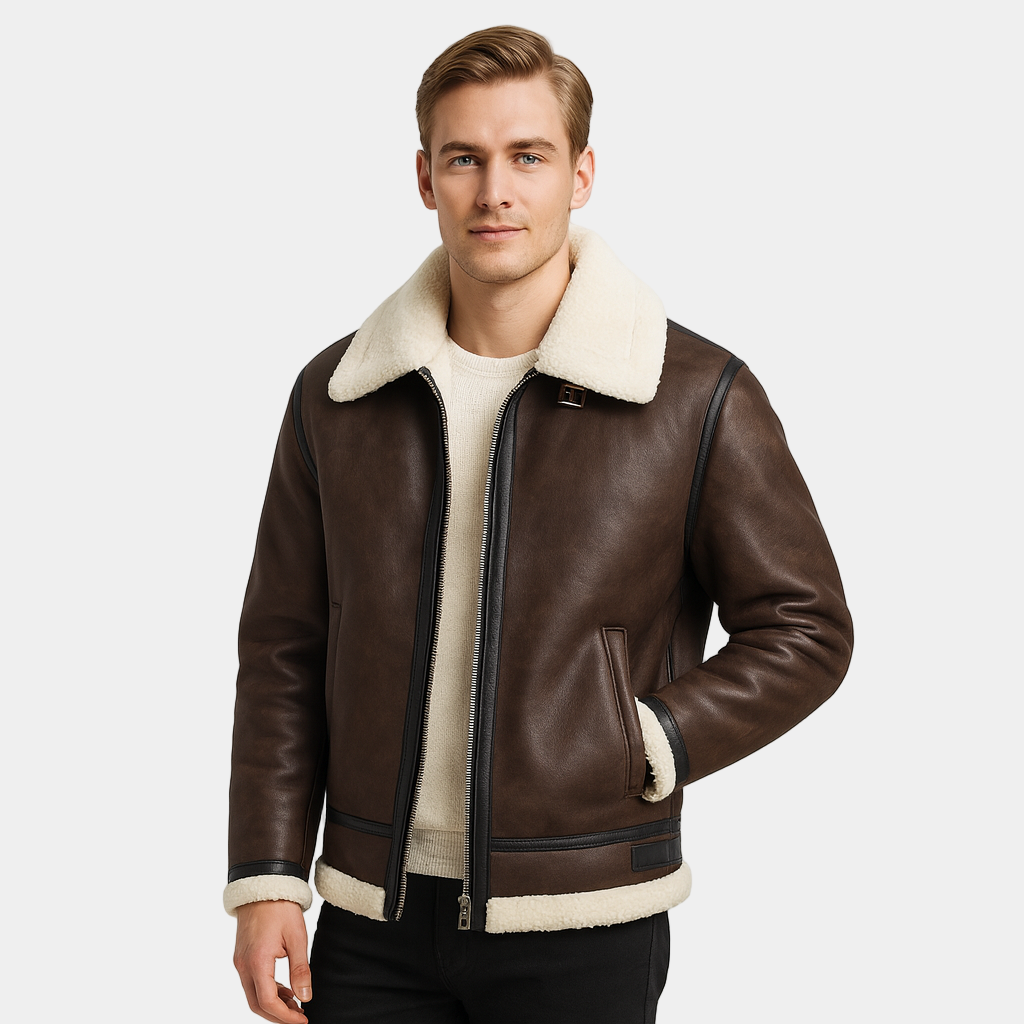 Men's Genuine Leather Aviator Jacket - Classic Design for Casual Wear and Outdoor Activities