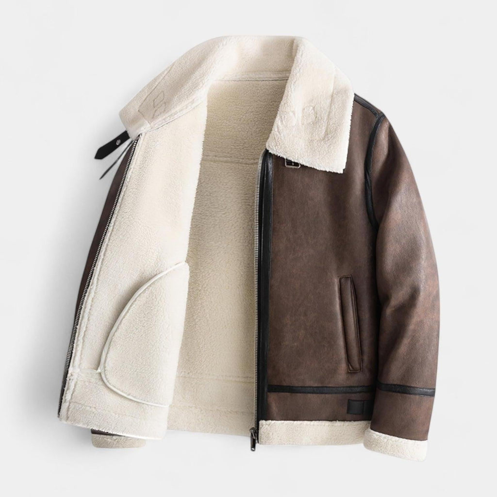 Men's Genuine Leather Aviator Jacket - Classic Design for Casual Wear and Outdoor Activities