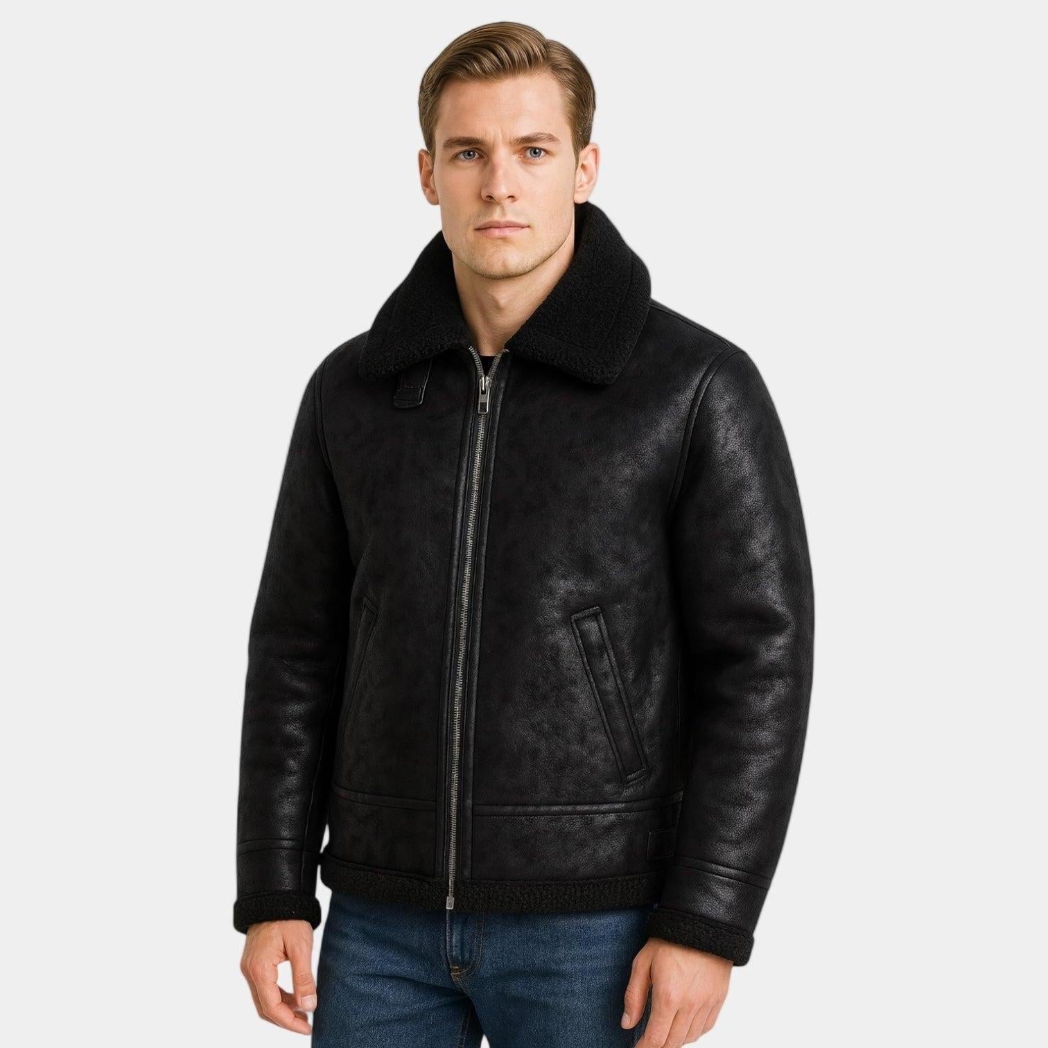Men's Genuine Leather Aviator Jacket - Classic Design for Casual Wear and Outdoor Activities
