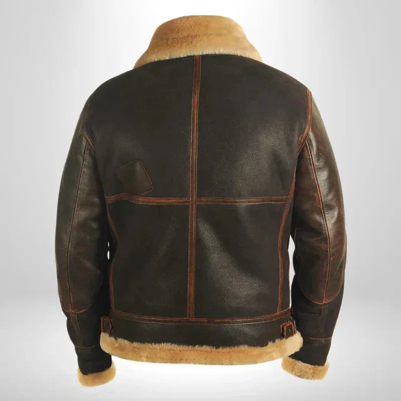 Men's Leather Aviator Jacket with Shearling Collar for Casual Wear