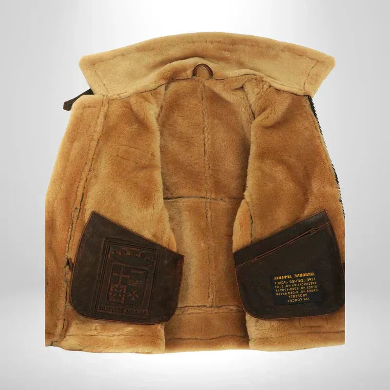Men's Leather Aviator Jacket with Shearling Collar for Casual Wear