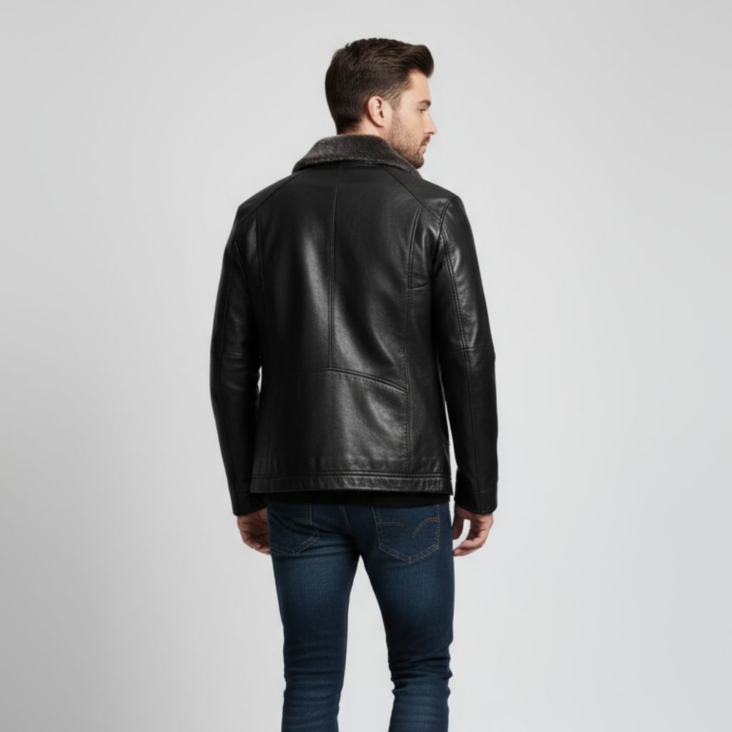 Men's Leather Biker Jacket with Fur Collar | Classic Motorcycle Outerwear for Riding and Casual Wear