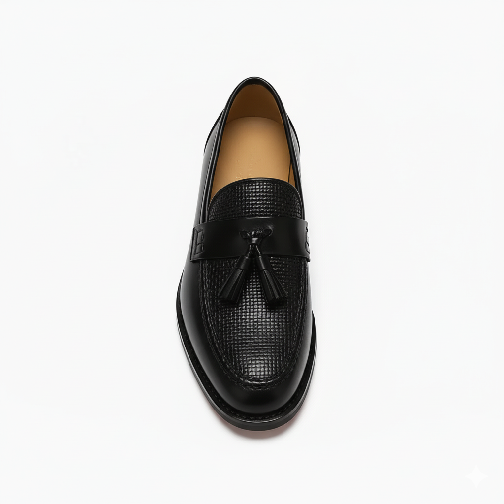 Men's Black Leather Tassel Loafers - Formal and Casual Dress Shoes for Versatile Wear