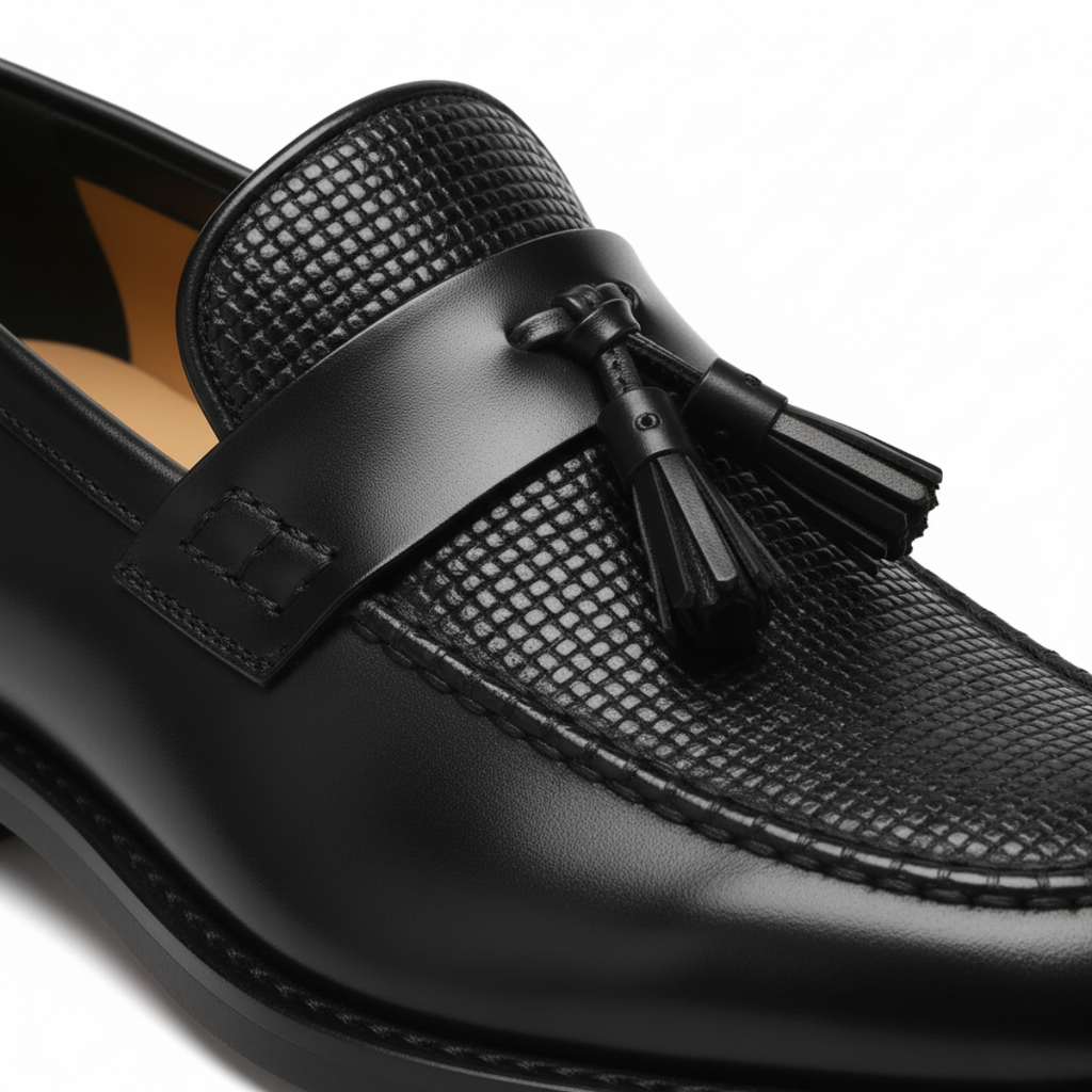 Men's Black Leather Tassel Loafers - Formal and Casual Dress Shoes for Versatile Wear