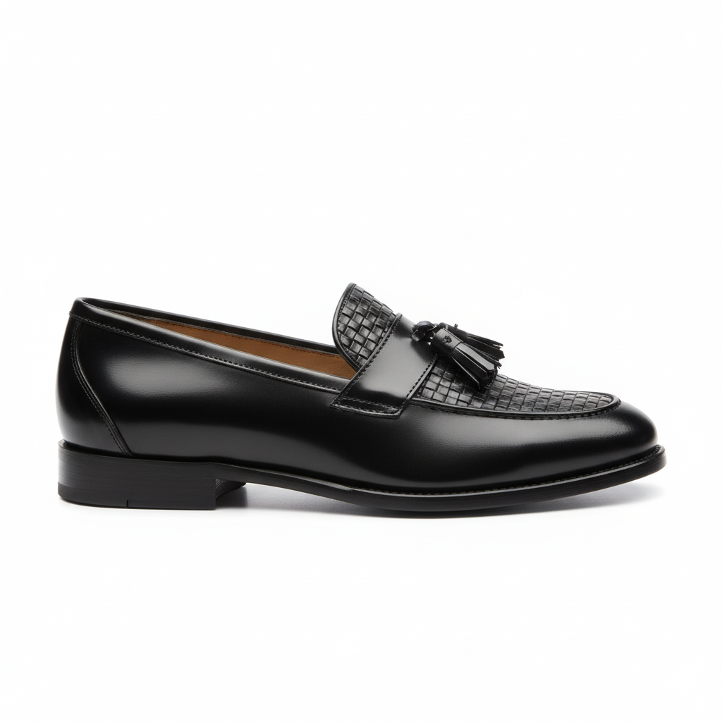 Men's Black Leather Tassel Loafers - Formal and Casual Dress Shoes for Versatile Wear