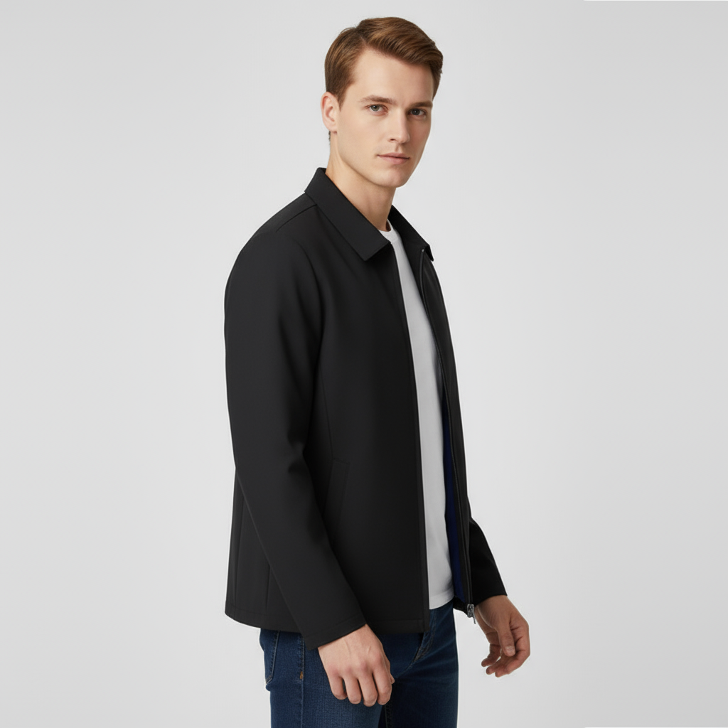 Men's Cotton Blend Bomber Polo Jacket - Lightweight Casual Business Style for Office and Social Events
