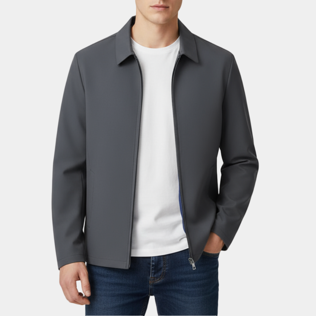 Men's Cotton Blend Bomber Polo Jacket - Lightweight Casual Business Style for Office and Social Events