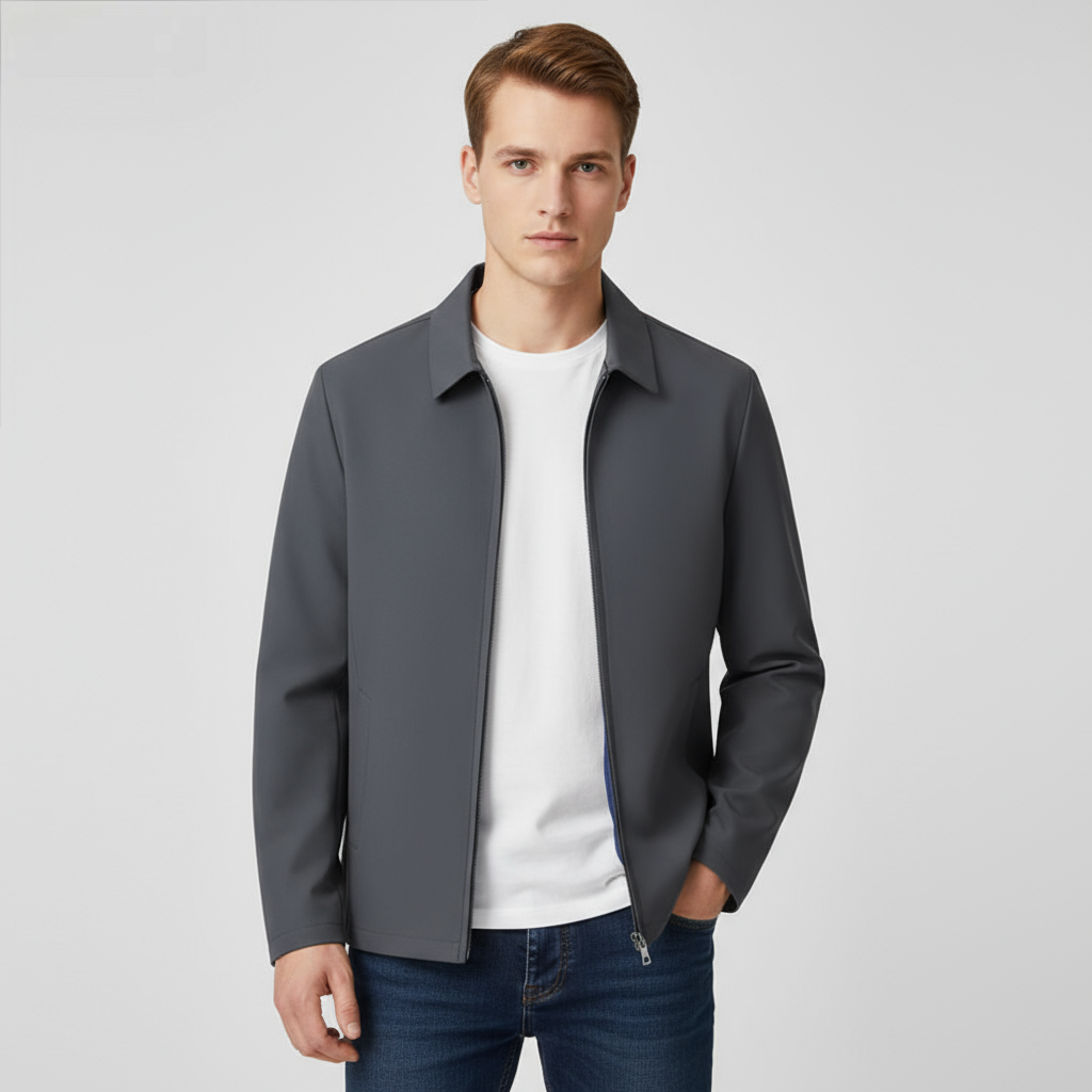 Men's Cotton Blend Bomber Polo Jacket - Lightweight Casual Business Style for Office and Social Events