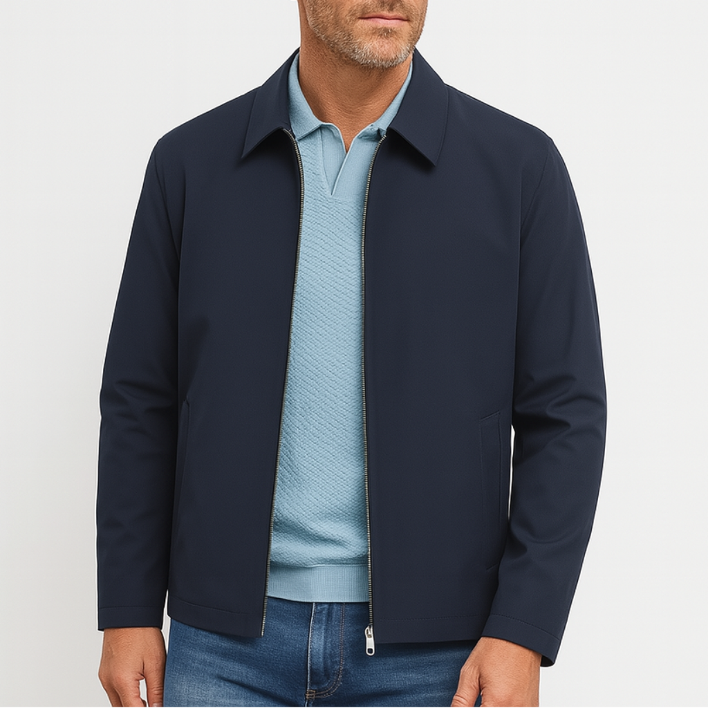 Men's Cotton Blend Bomber Polo Jacket - Lightweight Casual Business Style for Office and Social Events