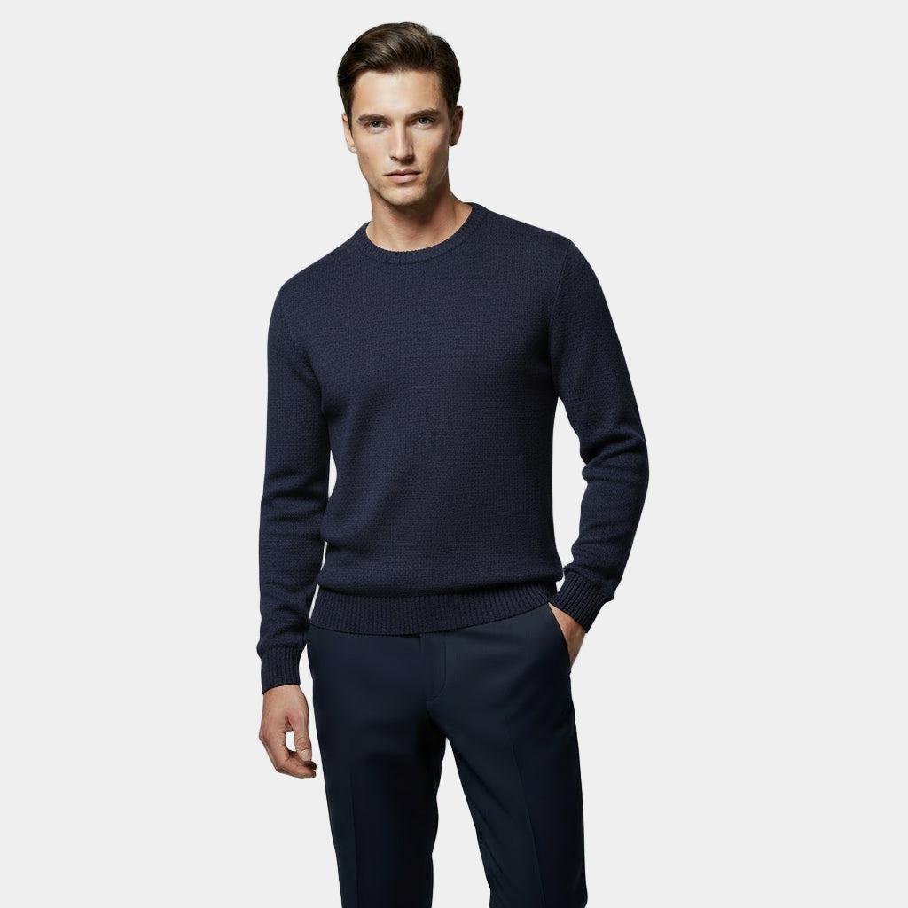 Lightweight Cotton Crew-Neck Sweater for Men - Fine-Knit Casual Jumper for Everyday Wear in Multiple Sizes