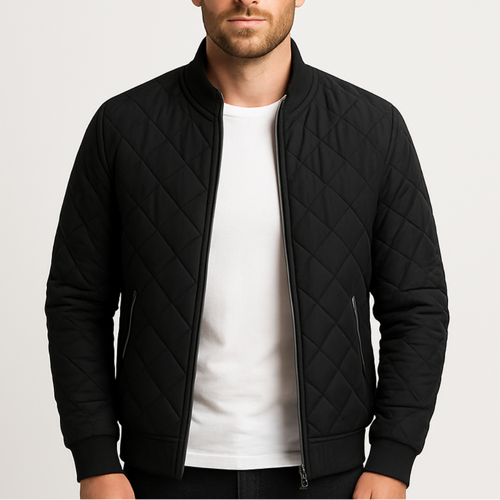 Men's Lightweight Insulated Bomber Jacket - Diamond Quilted Design for Casual Wear and Outdoor Activities