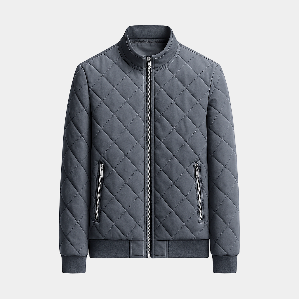Men's Lightweight Insulated Bomber Jacket - Diamond Quilted Design for Casual Wear and Outdoor Activities