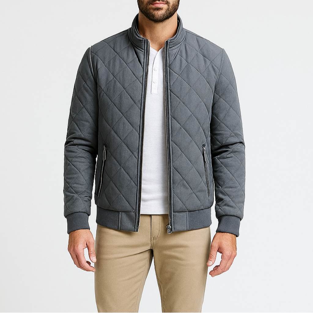 Men's Lightweight Insulated Bomber Jacket - Diamond Quilted Design for Casual Wear and Outdoor Activities