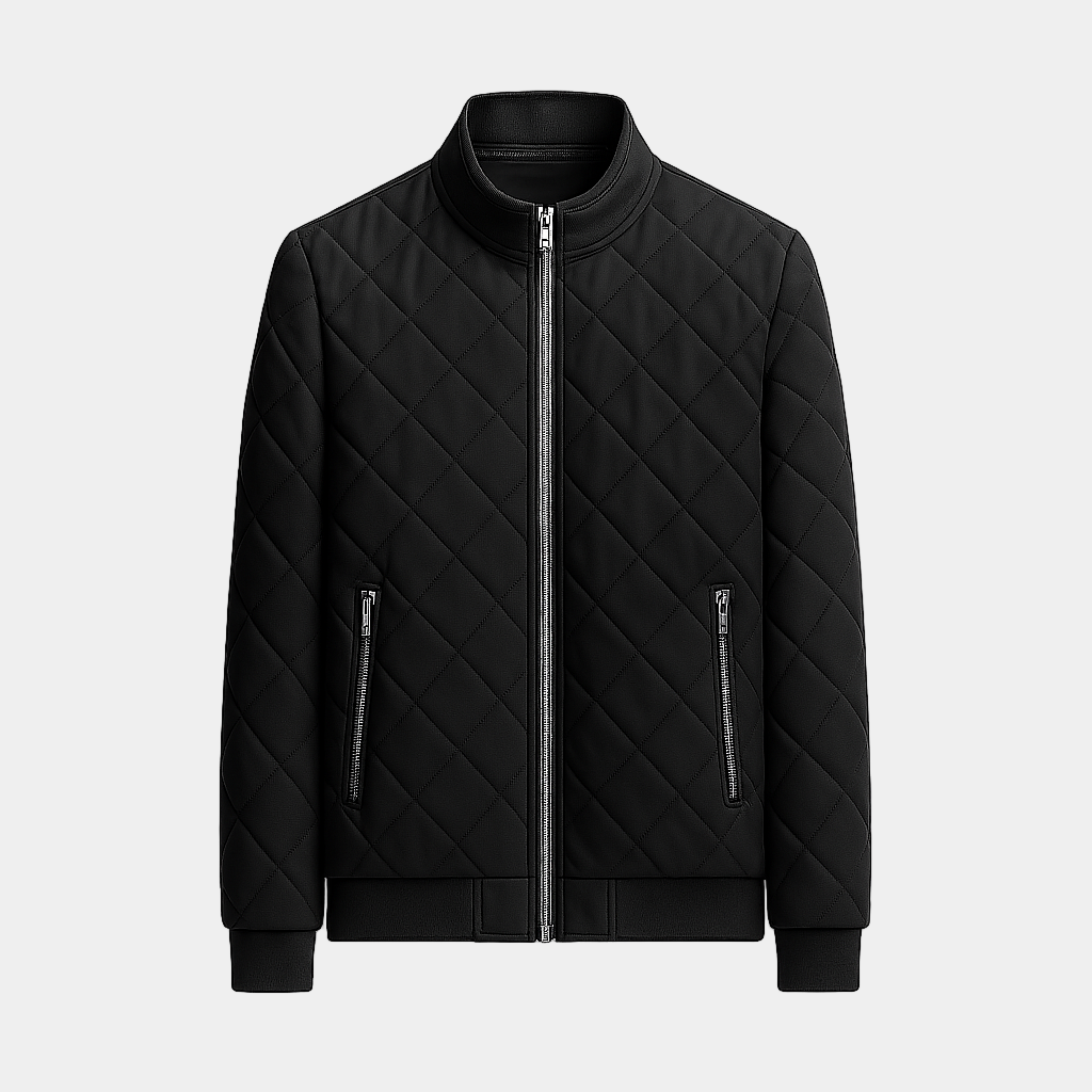 Men's Lightweight Insulated Bomber Jacket - Diamond Quilted Design for Casual Wear and Outdoor Activities