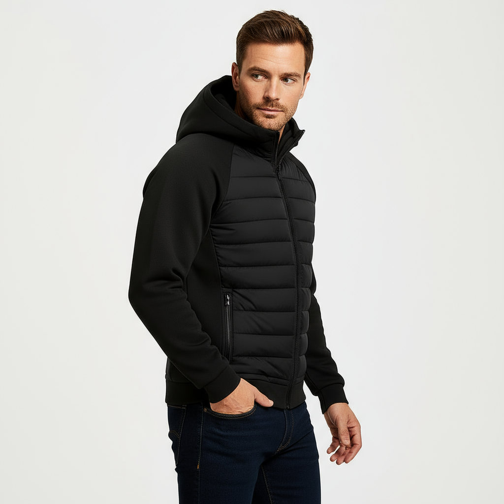 Men's Lightweight Quilted Hooded Bomber Jacket - Zip-Up Design for Casual and Outdoor Activities