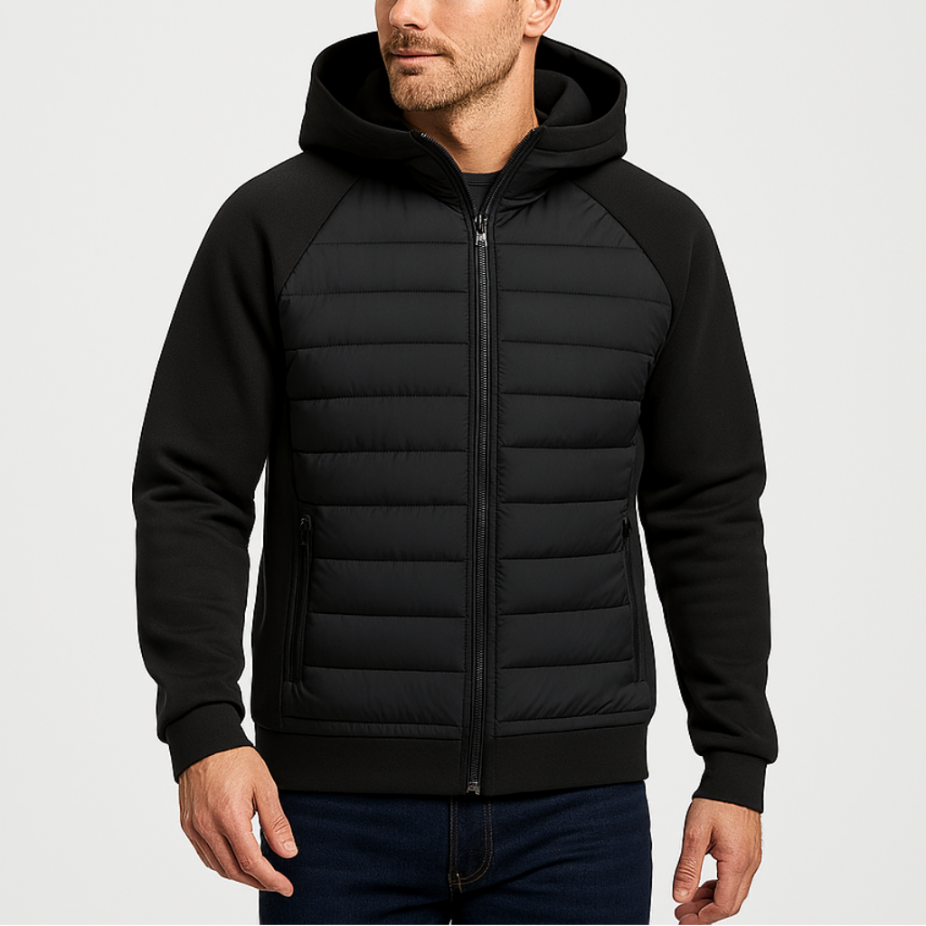 Men's Lightweight Quilted Hooded Bomber Jacket - Zip-Up Design for Casual and Outdoor Activities