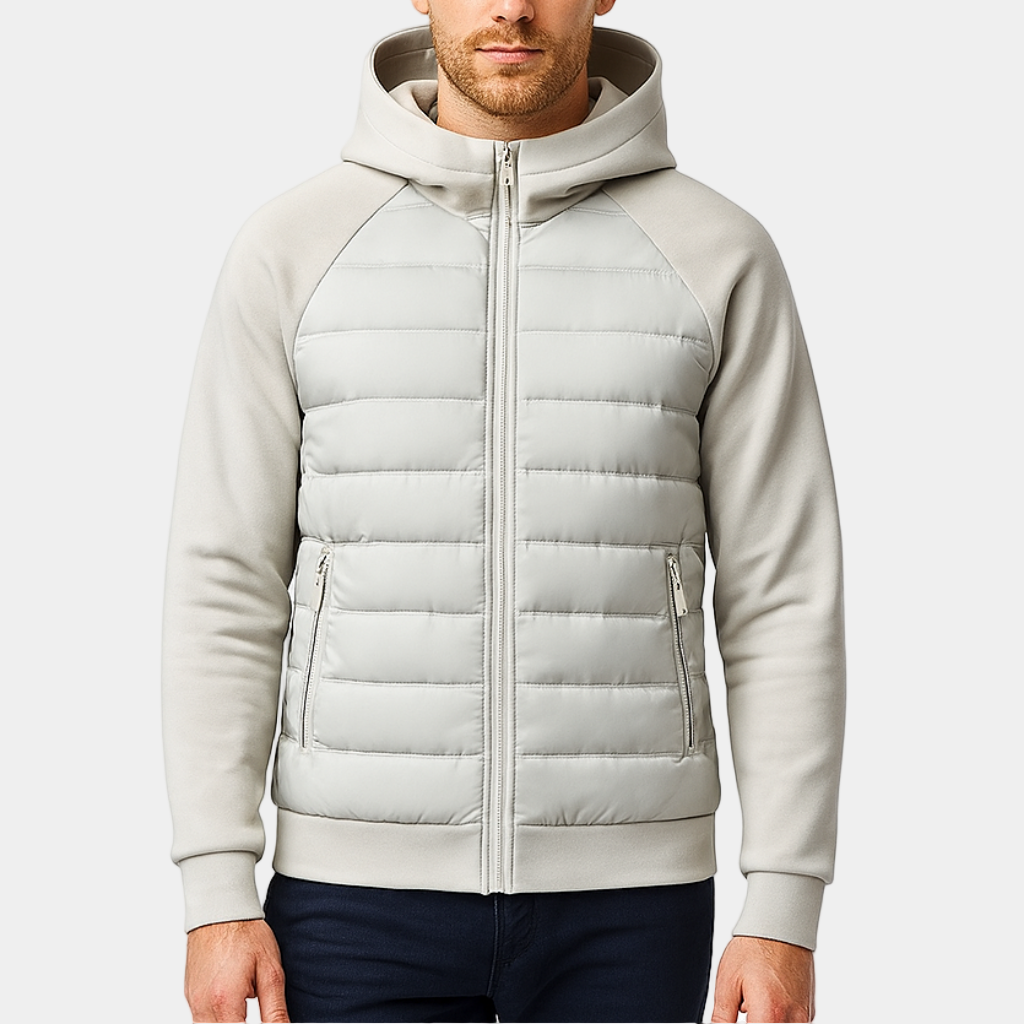 Men's Lightweight Quilted Hooded Bomber Jacket - Zip-Up Design for Casual and Outdoor Activities