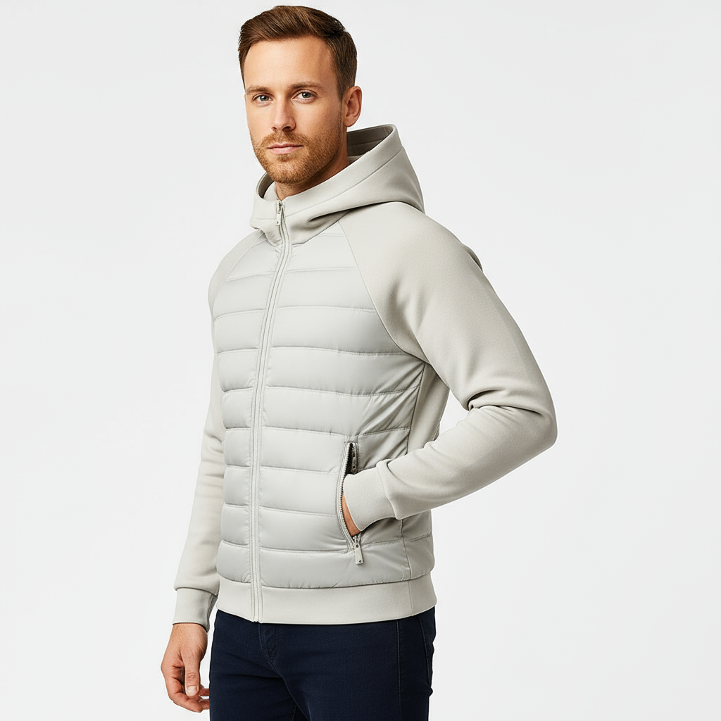Men's Lightweight Quilted Hooded Bomber Jacket - Zip-Up Design for Casual and Outdoor Activities