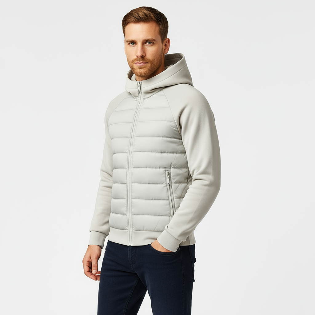 Men's Lightweight Quilted Hooded Bomber Jacket - Zip-Up Design for Casual and Outdoor Activities