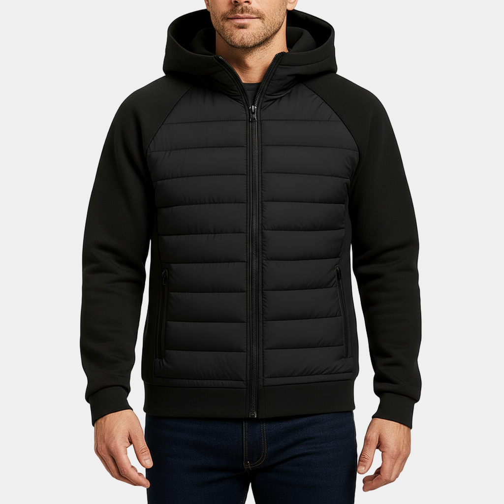 Men's Lightweight Quilted Hooded Bomber Jacket - Zip-Up Design for Casual and Outdoor Activities