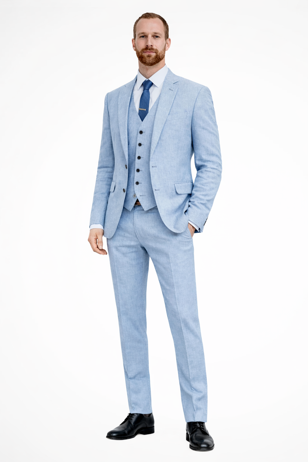 Men's Linen Three-Piece Wedding Guest Suit Set - Blazer, Trousers, Waistcoat