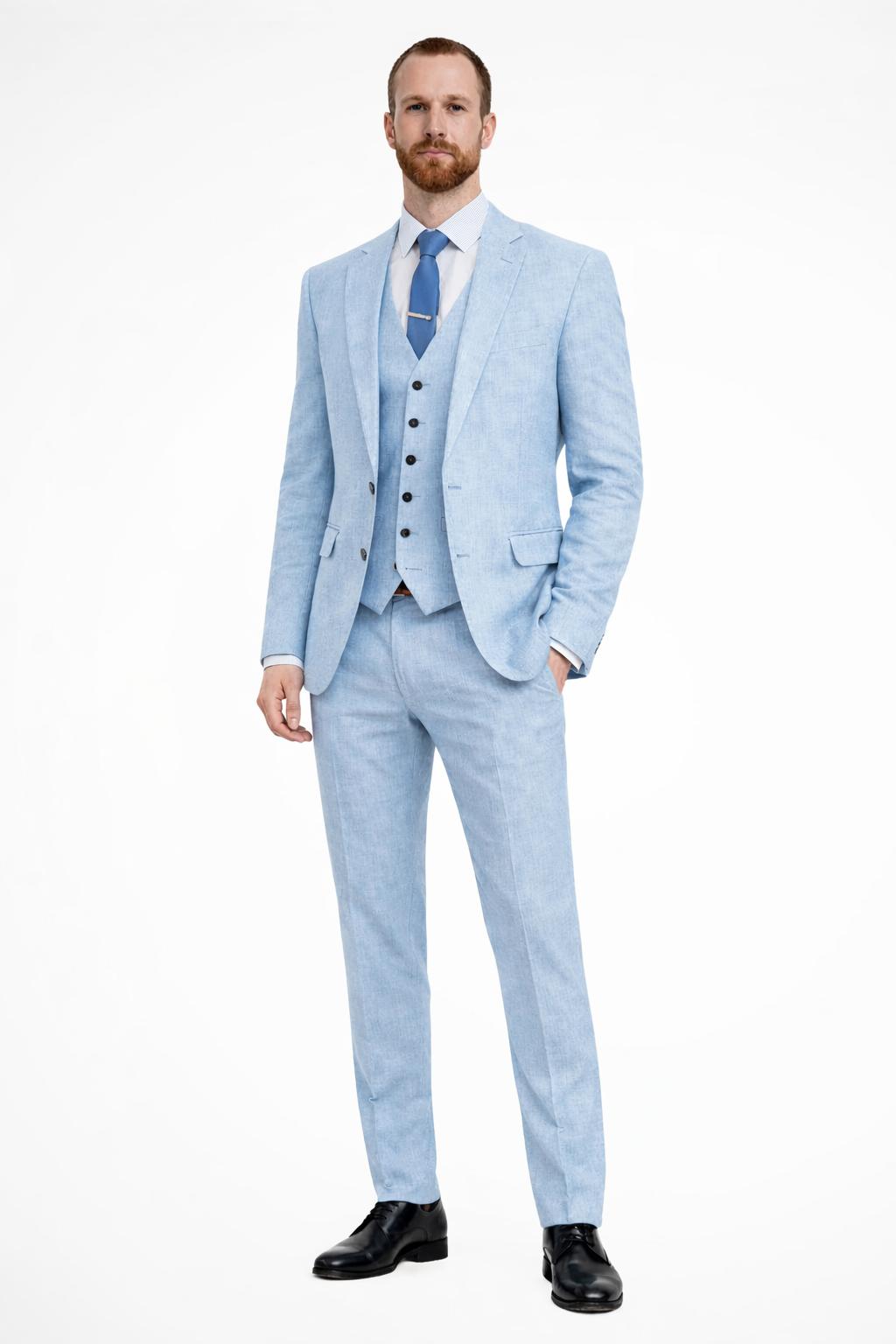 Men's Linen Three-Piece Wedding Guest Suit Set - Blazer, Trousers, Waistcoat