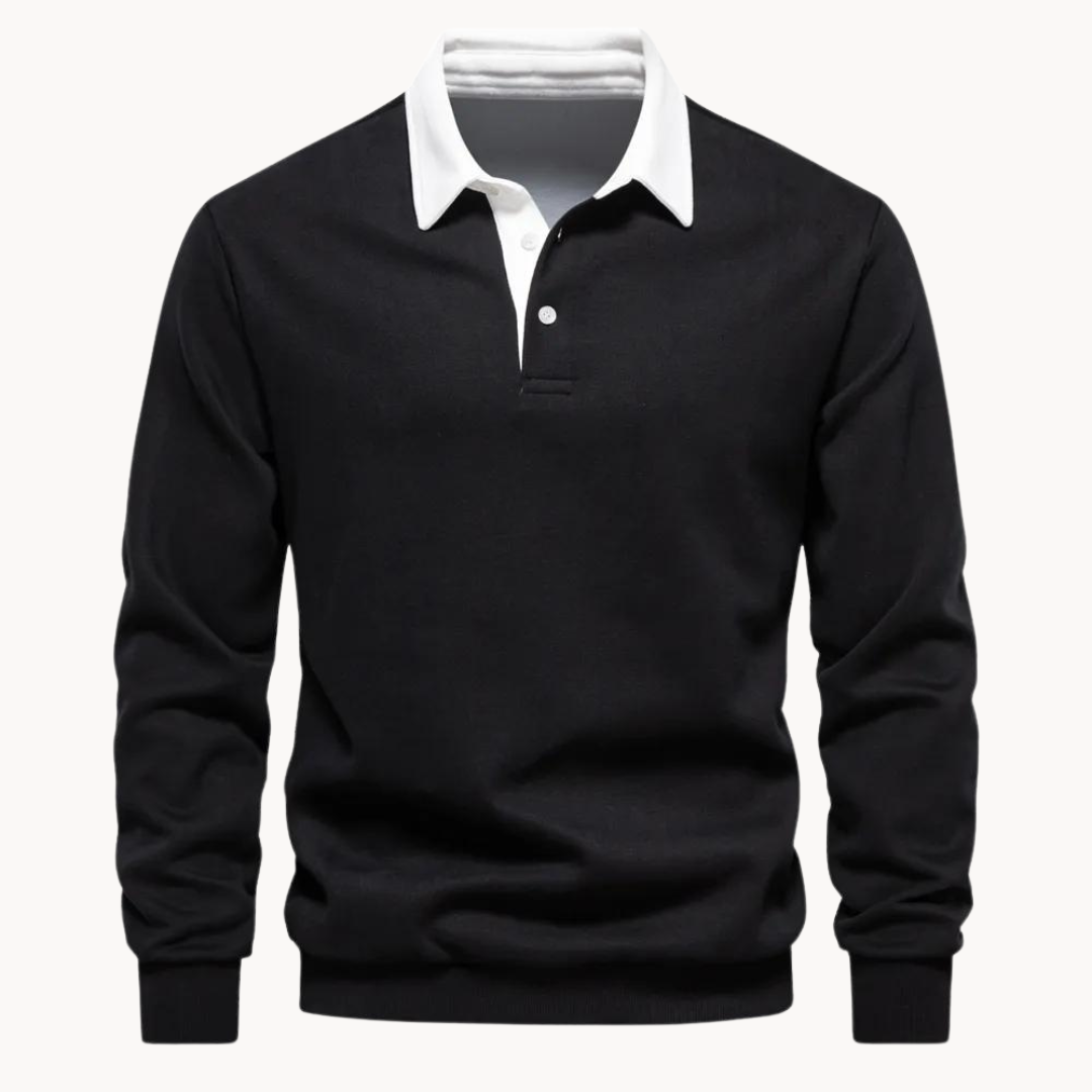 Men's Cotton Blend Long Sleeve Sweatshirt with Contrast Collar | Casual Pullover for Everyday Wear