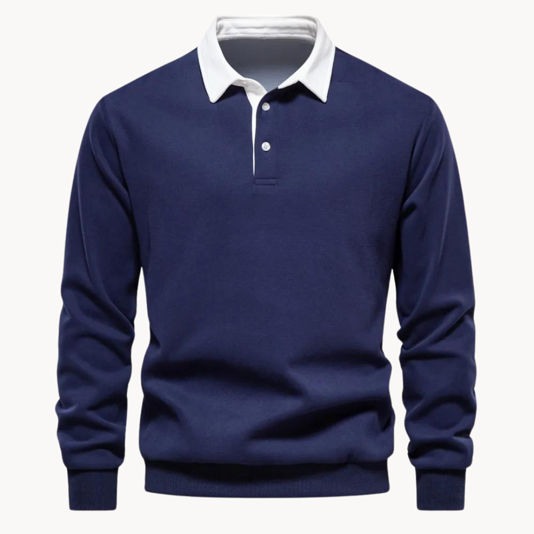Men's Cotton Blend Long Sleeve Sweatshirt with Contrast Collar | Casual Pullover for Everyday Wear