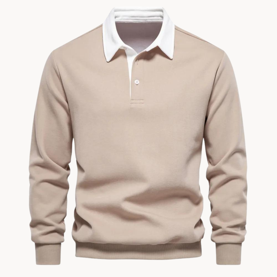 Men's Cotton Blend Long Sleeve Sweatshirt with Contrast Collar | Casual Pullover for Everyday Wear