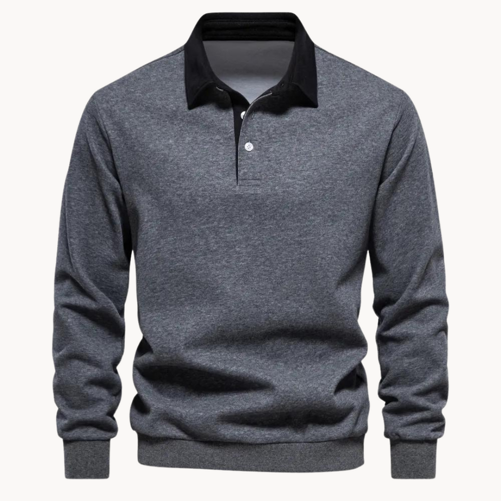 Men's Cotton Blend Long Sleeve Sweatshirt with Contrast Collar | Casual Pullover for Everyday Wear