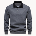 Men's Cotton Blend Long Sleeve Sweatshirt with Contrast Collar | Casual Pullover for Everyday Wear