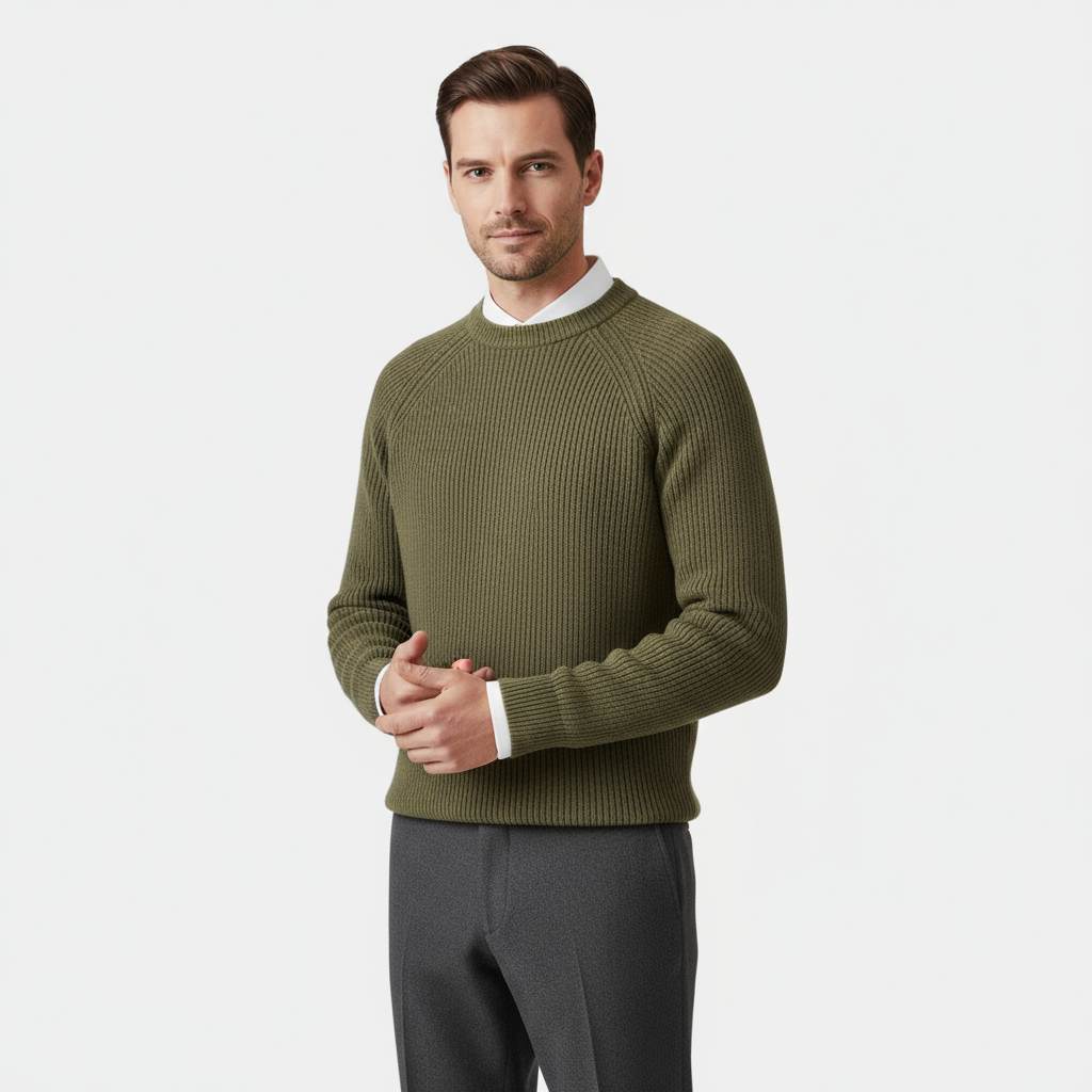 Men's Merino Wool Crew Neck Sweater - Raglan Sleeve Design for Casual Wear - Available in Multiple Sizes
