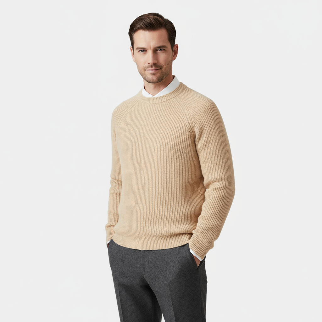 Men's Merino Wool Crew Neck Sweater - Raglan Sleeve Design for Casual Wear - Available in Multiple Sizes