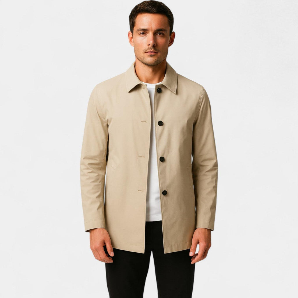 Men's Mid-Length Trench Coat | Water-Resistant Fabric | Classic Style | Outerwear