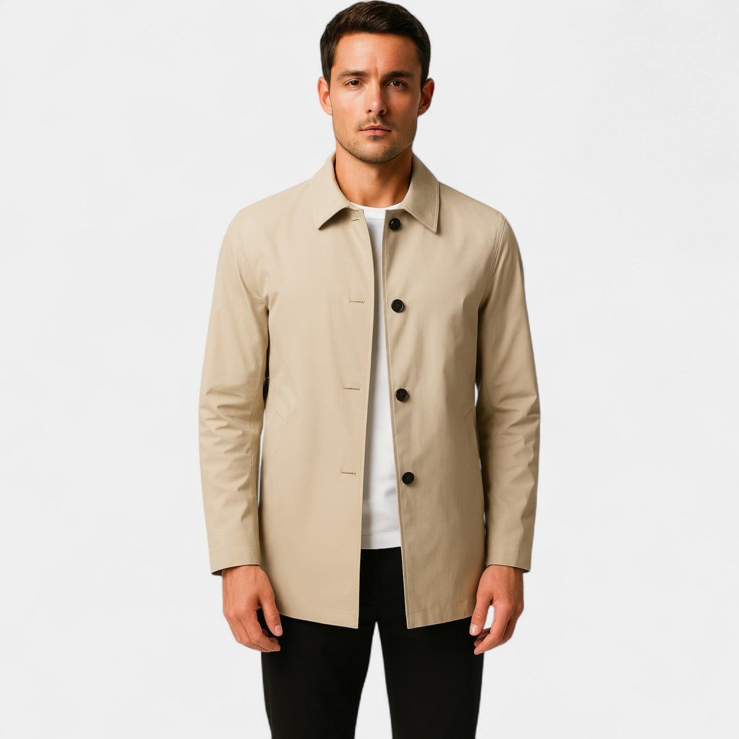 Men's Mid-Length Trench Coat | Water-Resistant Fabric | Classic Style | Outerwear