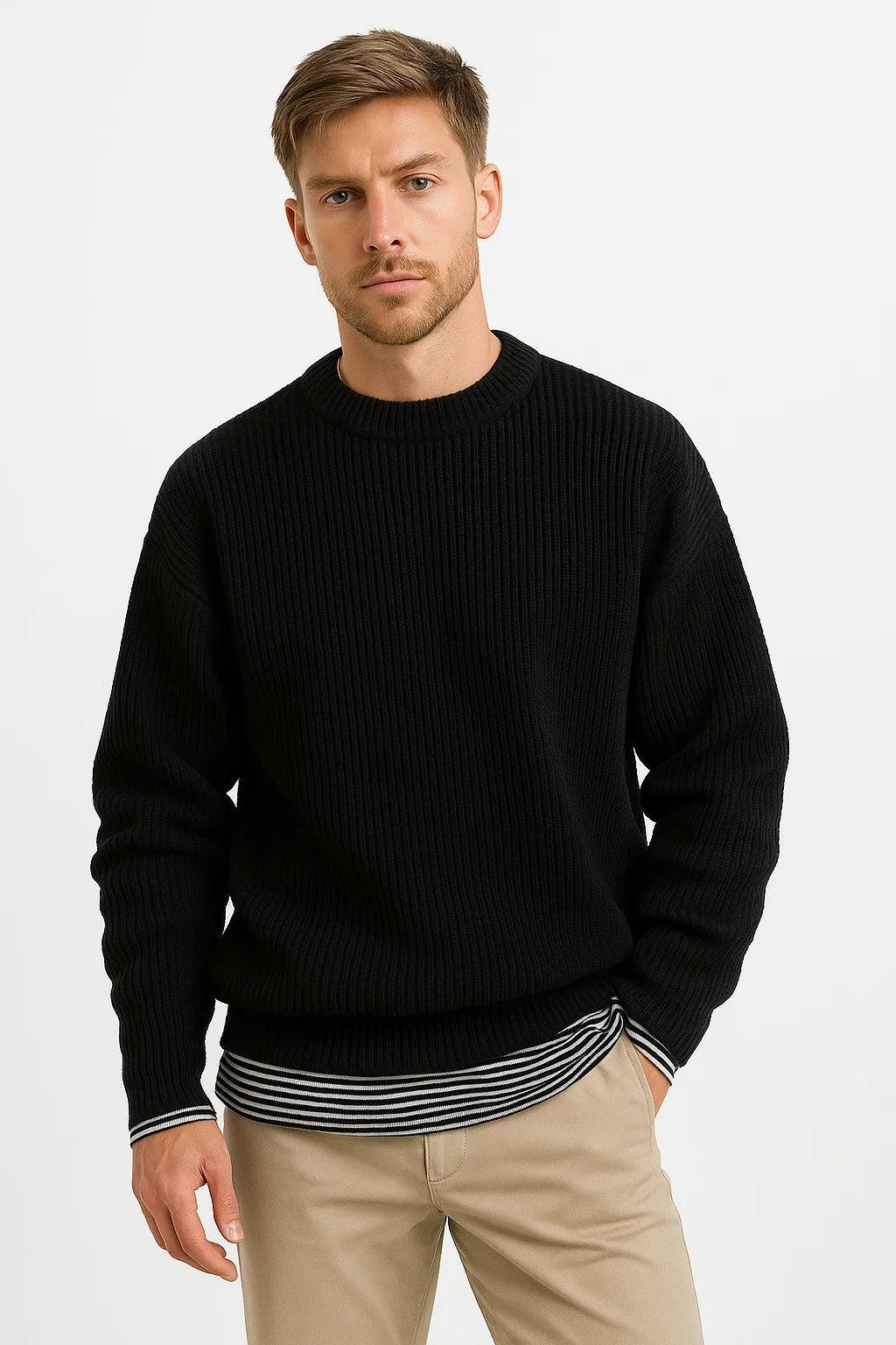 Men's Oversized Knitted Sweater | Ribbed Knit Fabric | Casual Fall/Winter Apparel
