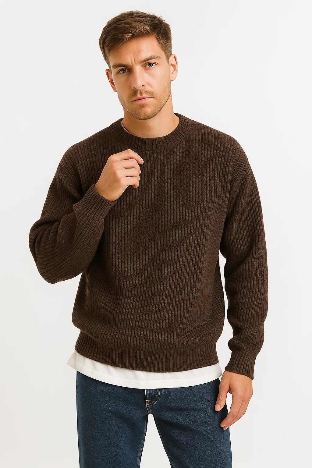 Men's Oversized Knitted Sweater | Ribbed Knit Fabric | Casual Fall/Winter Apparel