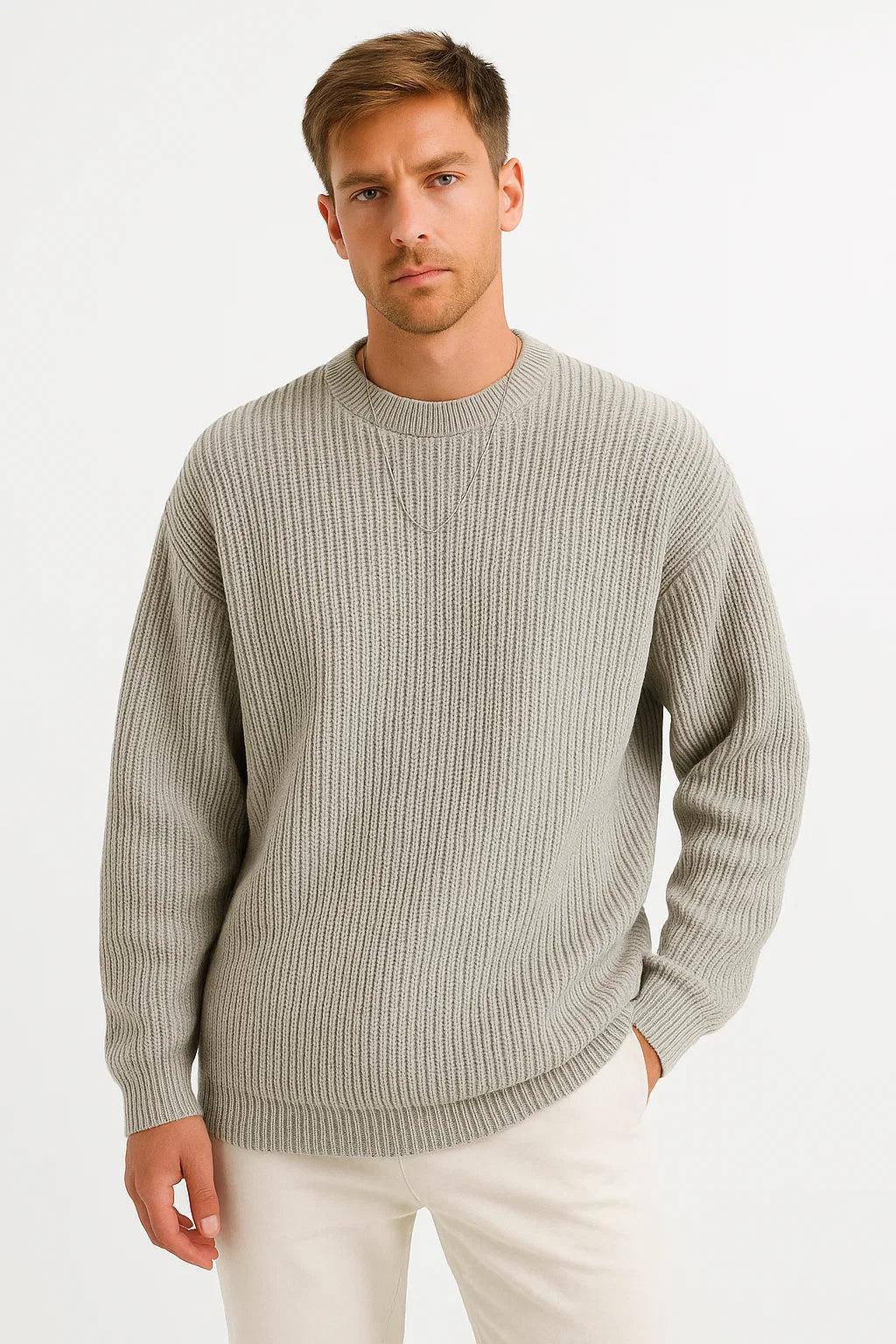 Men's Oversized Knitted Sweater | Ribbed Knit Fabric | Casual Fall/Winter Apparel