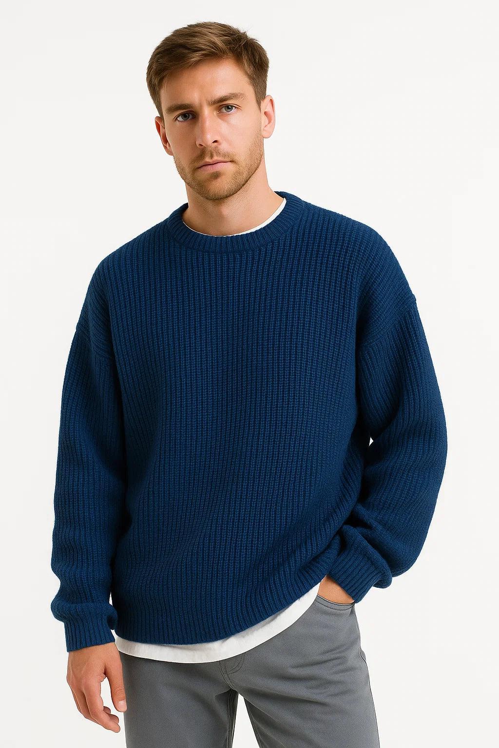 Men's Oversized Knitted Sweater | Ribbed Knit Fabric | Casual Fall/Winter Apparel