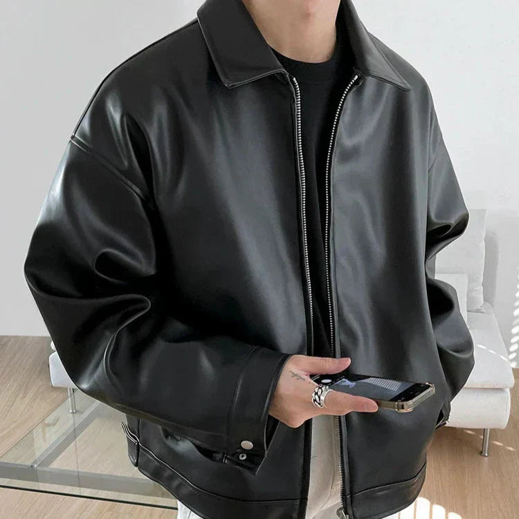 Men's Leather Bomber Jacket | Oversized Design | Casual Streetwear Outerwear for Everyday Use