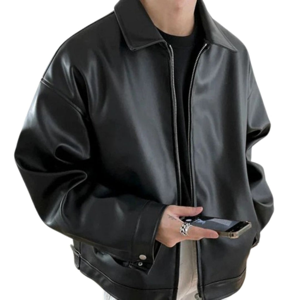 Men's Leather Bomber Jacket | Oversized Design | Casual Streetwear Outerwear for Everyday Use