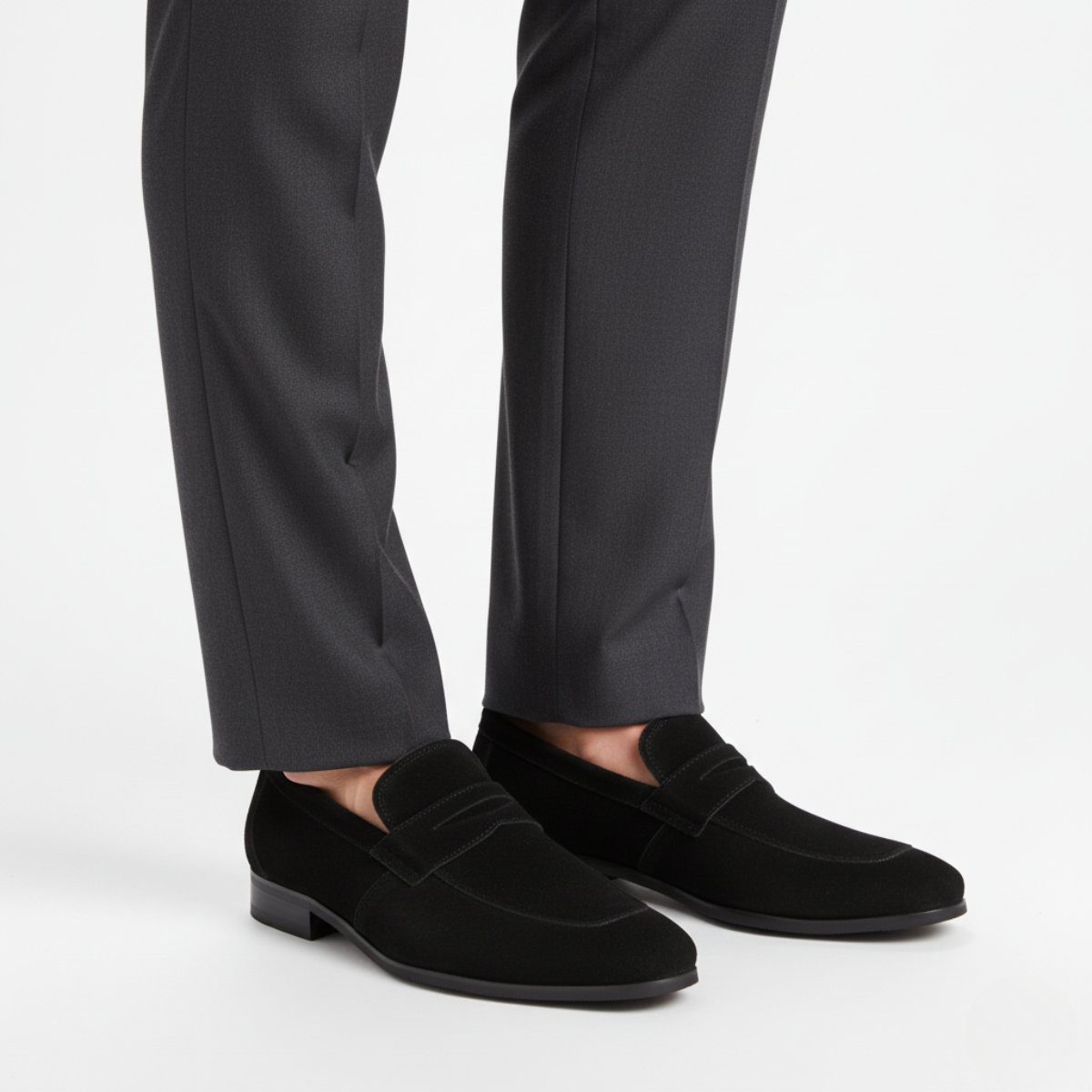 Men's Black Suede Penny Loafers - Classic Casual Footwear for Everyday Use