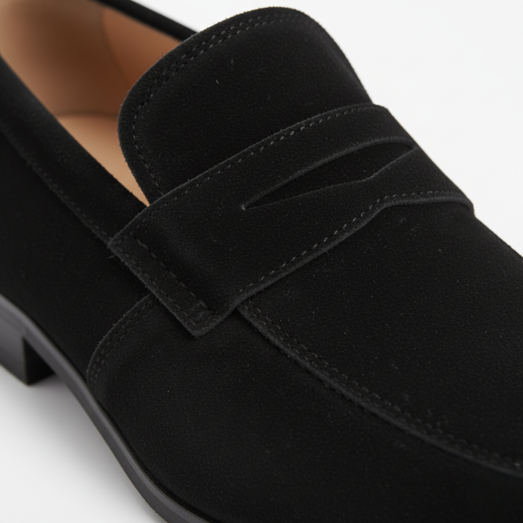 Men's Black Suede Penny Loafers - Classic Casual Footwear for Everyday Use