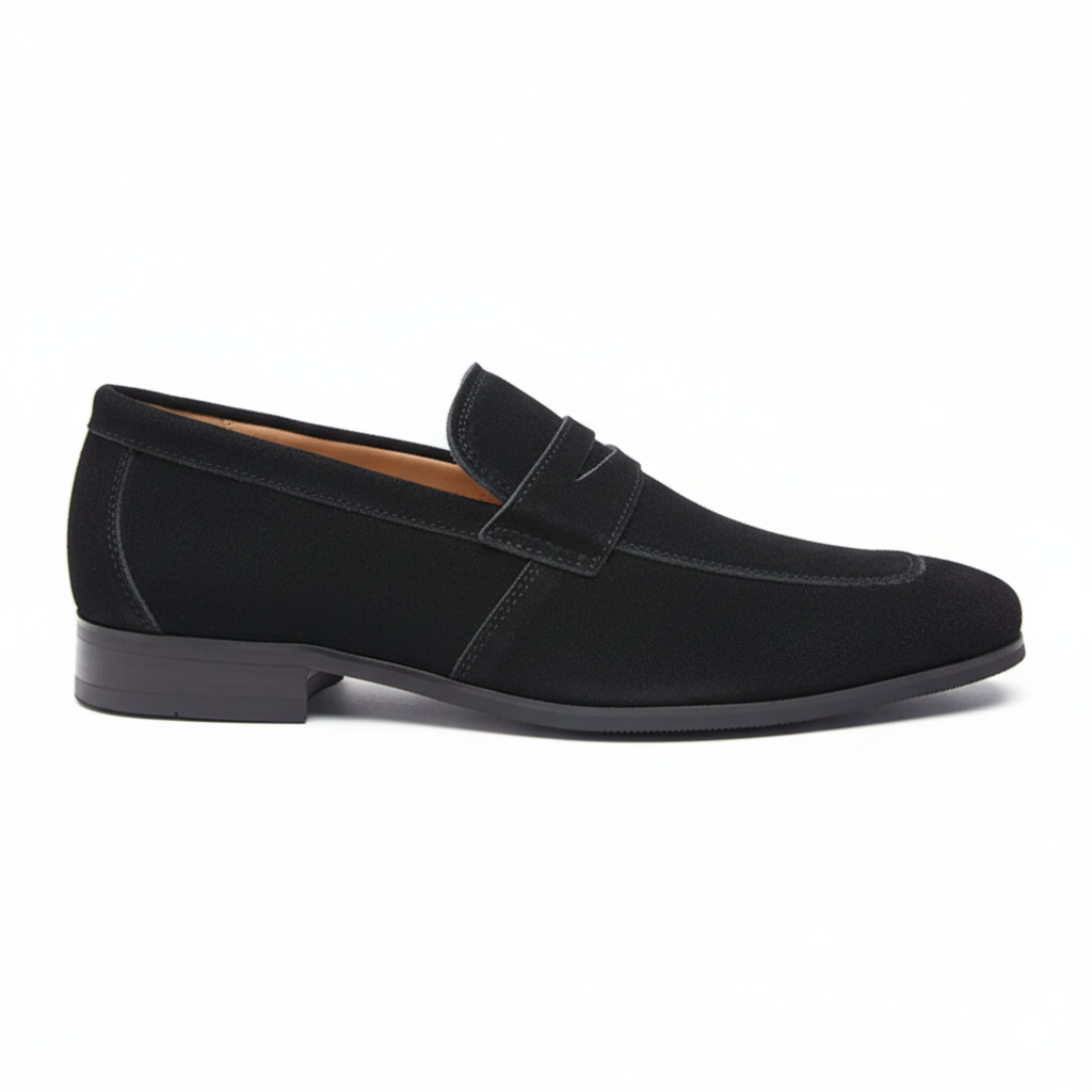 Men's Black Suede Penny Loafers - Classic Casual Footwear for Everyday Use