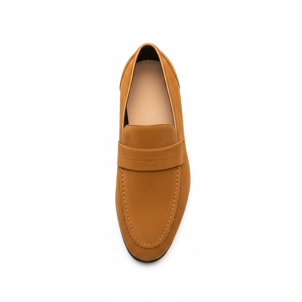 Men's Khaki Suede Penny Loafers - Casual Everyday Footwear for Stylish Comfort
