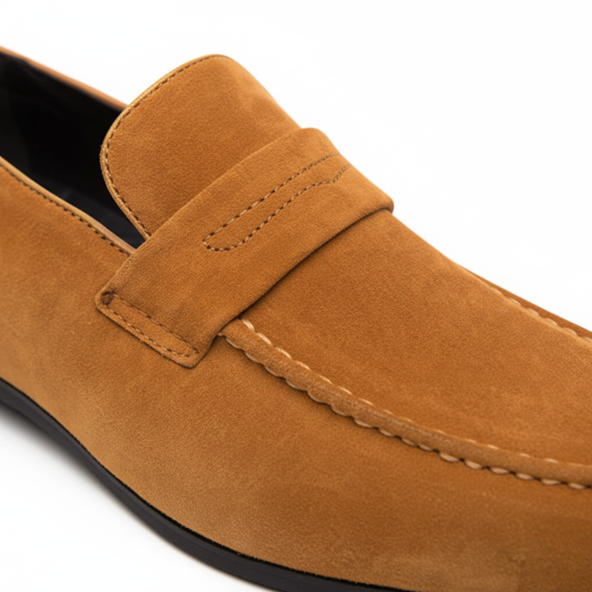 Men's Khaki Suede Penny Loafers - Casual Everyday Footwear for Stylish Comfort