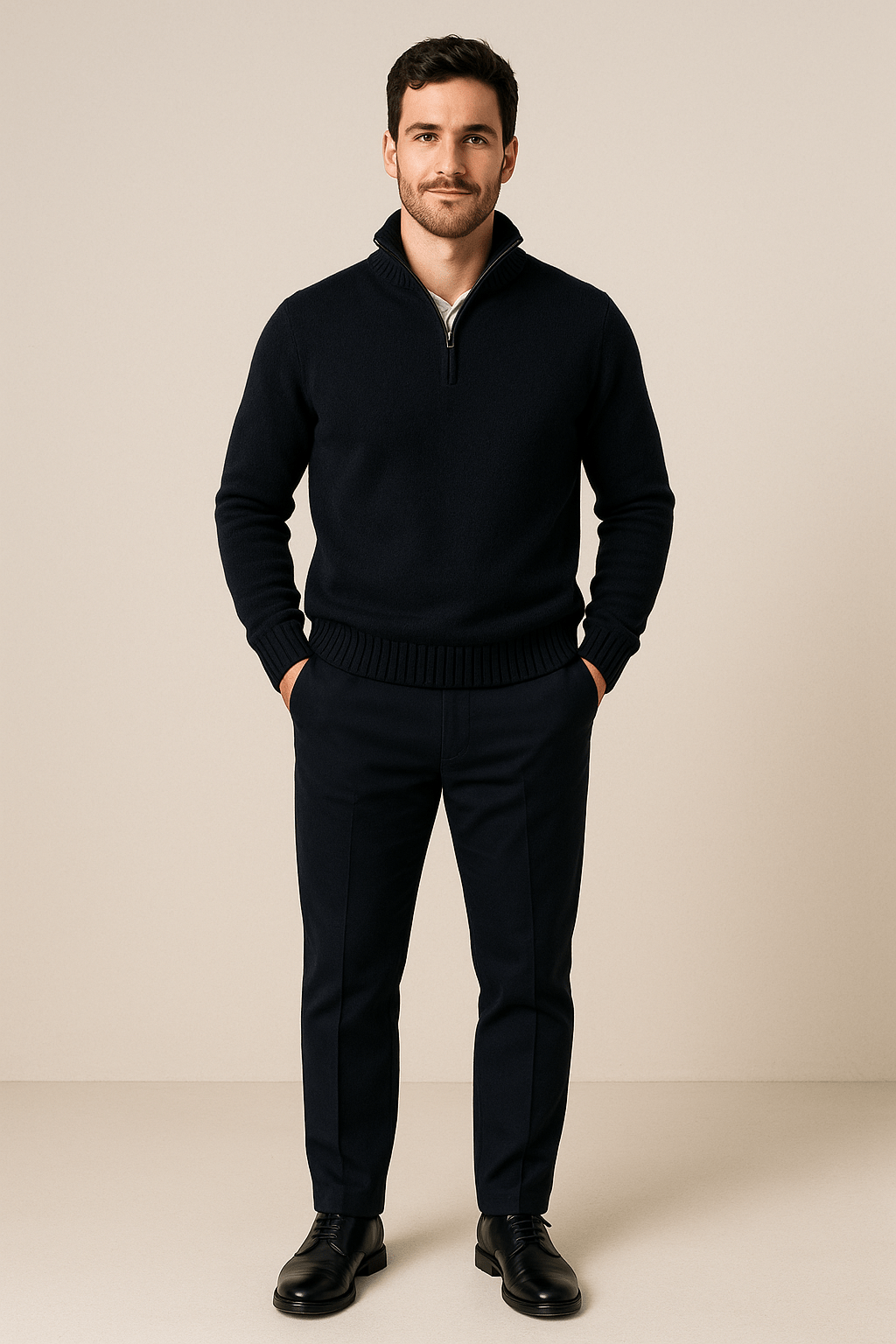 Men's Ribbed Knit Quarter-Zip Sweater with High Collar, Casual Style for Everyday Wear