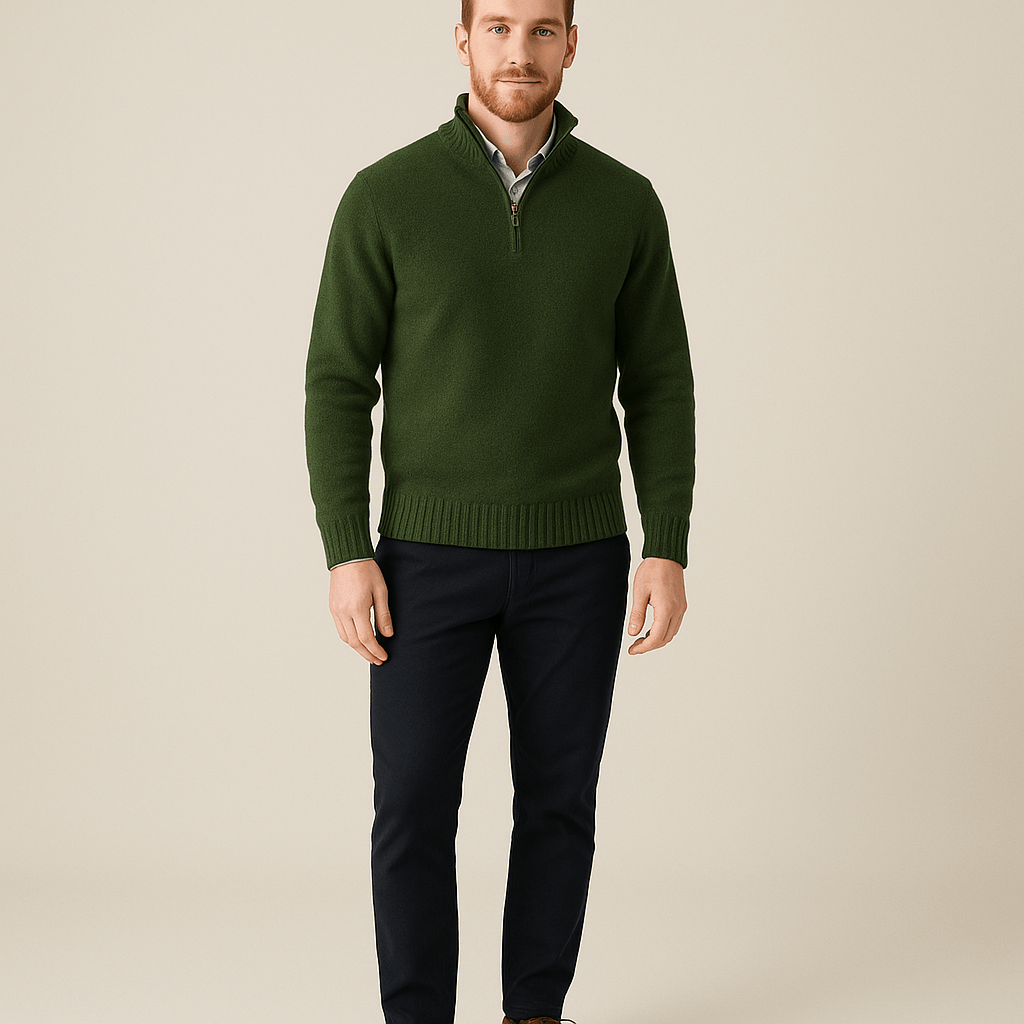 Men's Ribbed Knit Quarter-Zip Sweater with High Collar, Casual Style for Everyday Wear