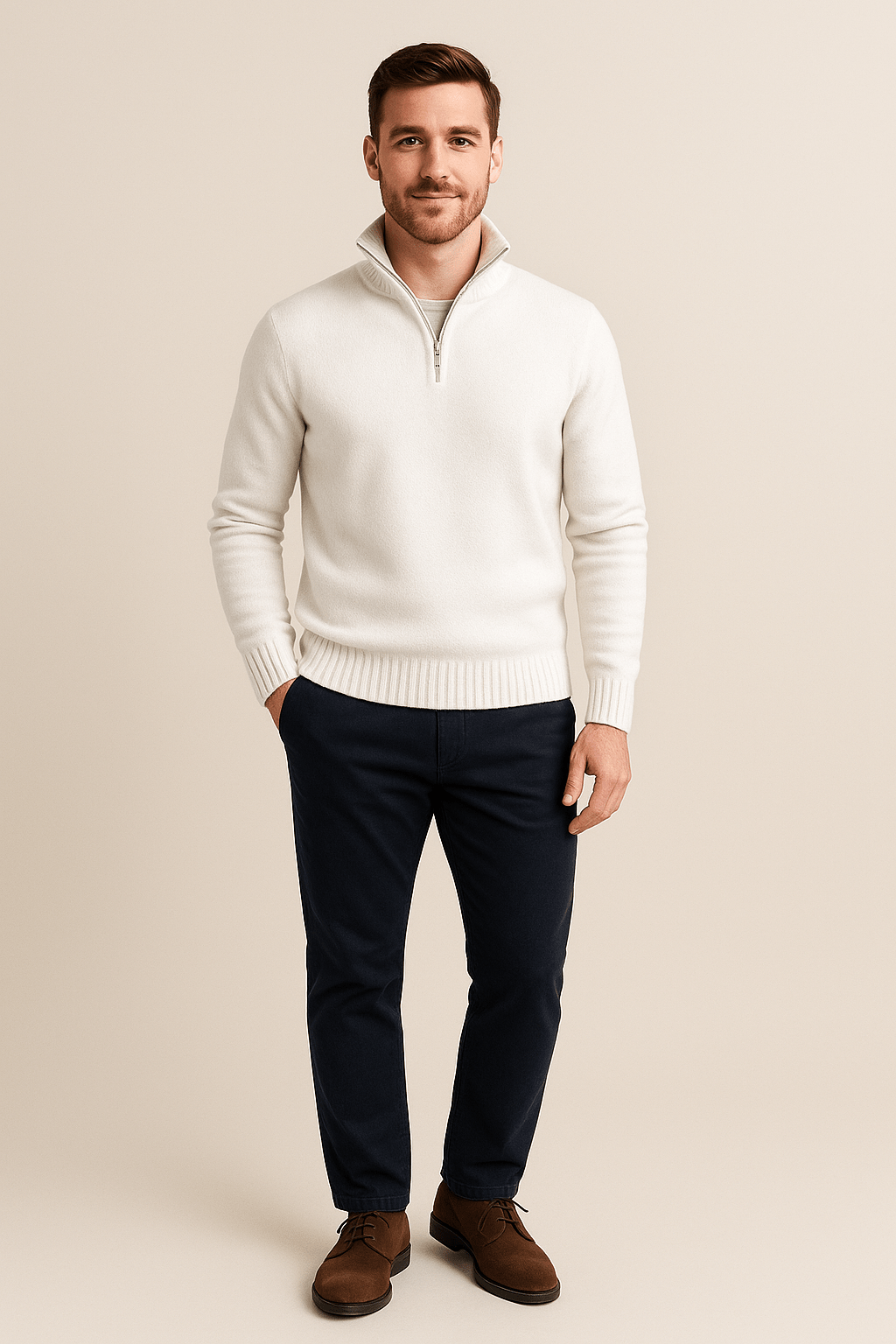 Men's Ribbed Knit Quarter-Zip Sweater with High Collar, Casual Style for Everyday Wear